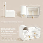 HBlife Makeup Organizer Countertop with Drawers, Vanity Organizers with Brush Holder, Bathroom Counter Organizer for Perfume, Nail Polishes, Lipsticks, Skincare and Eyeshadow Palettes, White and Clear - Image 3