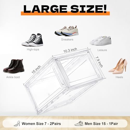 3 Pack Acrylic Shoe Boxes, Ultra Clear Shoe Boxes Stackable, Shoe Storage Box Sneaker Storage for Sneakerhead, Foldable Shoe Organizer with Magnetic Door, Professional Shoe Display Fits US Size 15 - Image 2