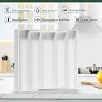 Utensil Organizer for Kitchen Drawers - Bamboo Silverware Tray Expandable 5 Slots Drawer Organizer for Office and Pantry Supplies W13.7-19.9" x L17.6 X H2.5 (White) - Image 3