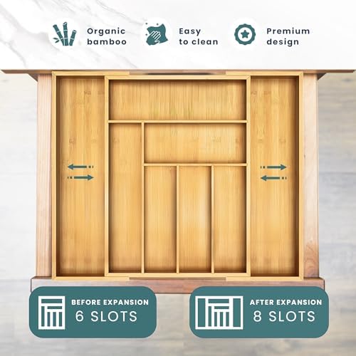 Sben Bamboo Cutlery Drawer Organizer, Bamboo, Medium - Image 4
