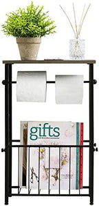 MyGift Toilet Paper Holder Stand with Magazine Rack, Gray Wood Shelf - Image 7