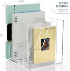 SANRUI Acrylic Desk Organizers, Clear Magazine File Holder, 5 Vertical Compartments A4 Folder Binder Holders Sorter, Office Desktop Workspace Organization Storage Rack for Office Home School - Image 3