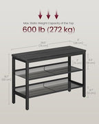 VASAGLE 3 Tier Shoe Rack Bench, One Piece Shelves, Shoe Storage Organizer with Raised Edges, Industrial Style, Easy Assembly, 11 x 29.5 x 19.7 Inches, Charcoal Gray and Matte Black ULSB070BA01S - Image 3