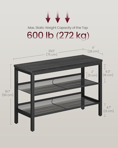 VASAGLE 3 Tier Shoe Rack Bench, One Piece Shelves, Shoe Storage Organizer with Raised Edges, Industrial Style, Easy Assembly, 11 x 29.5 x 19.7 Inches, Charcoal Gray and Matte Black ULSB070BA01S - Image 3