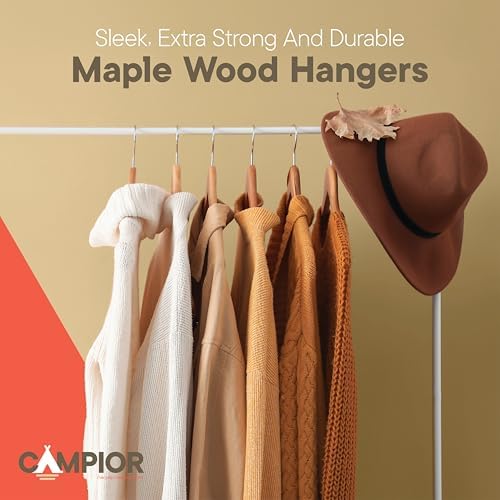 Brown Wooden Hangers 100 Pack – Heavy-Duty with 360° Swivel Hook, Non-Slip, Pants Bar & Shoulder Grooves - Wooden Hangers for Suits, Jackets, Dresses & Camisoles, Space-Saving and Smooth Finish - Image 7