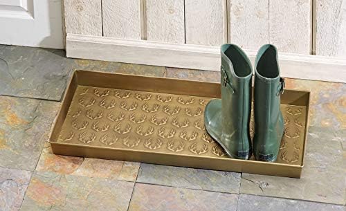 HF by LT Antlers Pattern Metal Boot Tray, 30 x 13 inches, Antique Brass Finish - Image 3