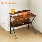 ODK 27.5 Inch Small Desk with Storage & Monitor Stand, Deep Brown - Image 3