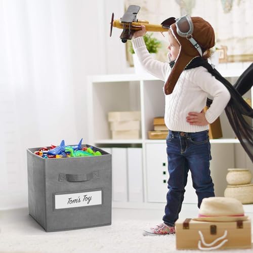 Fabric storage cubes (Set of 8) 11 Inch Cube Storage Bin, cube storage with 8 Labels Window Cards & a Pen, Foldable cube organizer bins, 11x11 storage bin, Cubby Organizer bins, Gray - Image 5