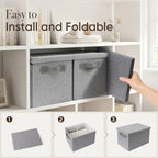 Fabric Storage Bins with Lids, Heavy Duty Collapsible Organizer Bins for Shelves, Stackable Closet Woven Baskets with Handles, 25L Rectangle Boxes for Bedroom Office, Cube Home Decor (Gray 2 Pack) - Image 3