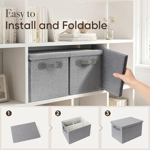 Fabric Storage Bins with Lids, Heavy Duty Collapsible Organizer Bins for Shelves, Stackable Closet Woven Baskets with Handles, 25L Rectangle Boxes for Bedroom Office, Cube Home Decor (Gray 2 Pack) - Image 3