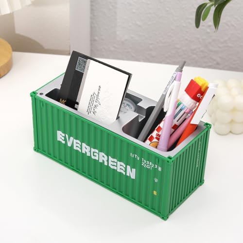 Desk Organizer Office Supplies Multi-function Shipping Container Storage Box Pen/Pencil,Business Name Cards Remote Control Holder Gray, Pen and Pencil Shipping Container Style Holders (Prasinous) - Image 3