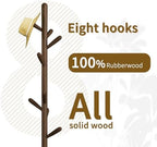 Solid Wood Square Base Coat Rack, Free Standing Hall Coat Tree with 8 Hooks（+2 spare) for Coats, Hats, Bags, Purses, for Entryway, Hallway, Rubberwood Hooks,Base and Pole,(Square Base, Dark Walnut) - Image 2