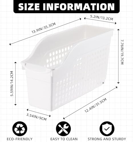 CroBlissful 12 Packs Large Book Bins with Wheels Plastic File and Binder Holders White Hollowed Magazine Books Storage Organizers for Home Office Supplies - Image 4