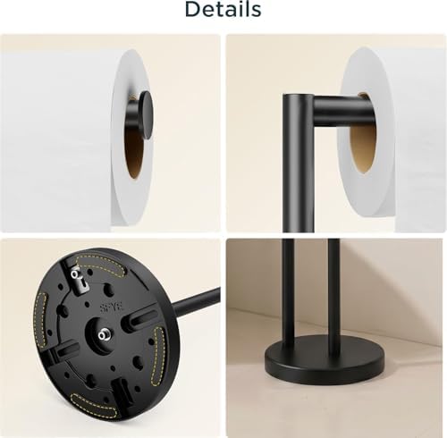 FORIOUS Toilet Paper Holder Stand with Storage for 4 Rolls, Matte Black - Image 7