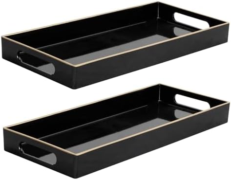MAONAME Black Vanity Tray Set of 2, Rectange Toilet Tank Trays with Handles by MAONAME