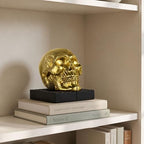 Skull Book Ends, Decorative Bookends for Shelves, Vintage Style Skull Bookend Design Resin Skeleton Human Head Statue Halloween Décor (Gold) - Image 3