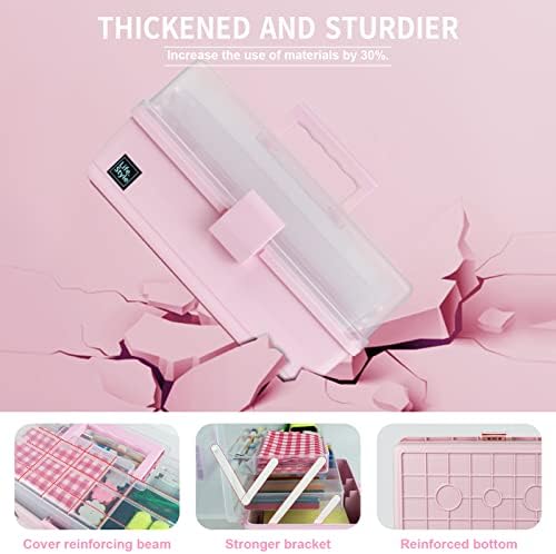 Creahaus 13 inch Art Craft Organizer Storage Box with 3 Layer, Multipurpose Plastic Tool Box with Handle for Sewing, Art Supply, Medicine, Nail, Hair Accessories (Pink) - Image 4