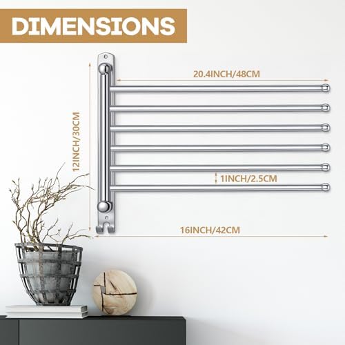 Teenyyou 20.4" Swivel Towel Rack 6 Arms 304 Stainless Steel Sliver - Image 2