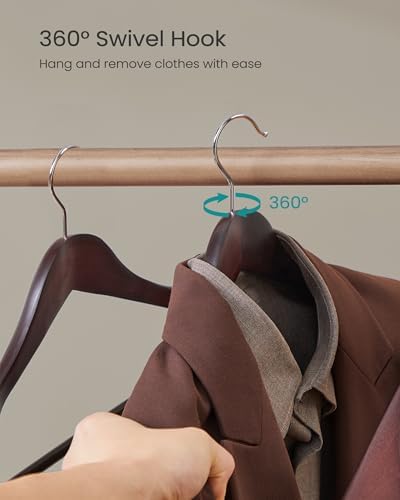 SONGMICS Wooden Suit Hangers 10 Pack, Extra-Wide Shoulder Clothes Hangers - Image 5