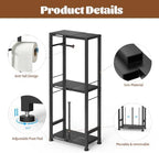 3-Tier Toilet Paper Holder Stand with Storage Shelf, Expandable Width 8.7"-13", Metal Freestanding Slim Floor Standing Toilet Tissue Rack Scroll Stand Roll Dispenser for Bathroom Narrow Space, Black - Image 6