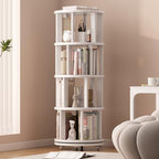 Muwuele 4 Tier Solid Wood Rotating Bookshelf Tower on Wheels, White by Muwuele