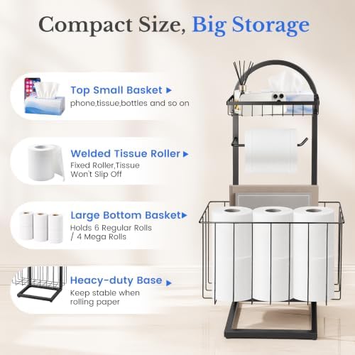 Toilet Paper Holder Stand Freestanding with Storage Basket for Bathroom - Image 6
