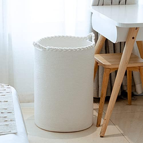 72L Woven Laundry Hamper,Cotton Tall Wicker Laundry Basket for Blankets,Clothes,Pillows,Toys,Shoes Large Laundry Bin White - Image 7