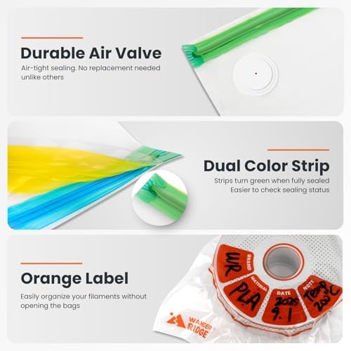 20 PCS 3D Printer Filament Storage Bags Vacuum Storage Bags Kit 3D Printer Accessories with 20 Storage Bags (13x15 inches), 20 Desiccants, Auto Pump, 2 Sealing Clips, Dust Proof, Humidity Resistant - Image 3