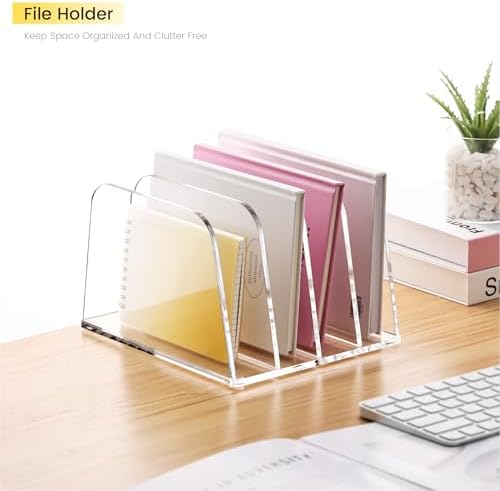 YUXUN Desk File Organizer,4-Section Clear Acrylic Desk Organizer,Vertical File Sorter Holder Organization for Office School & Classroom - Image 2