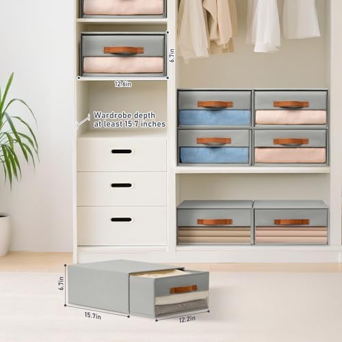 DIMJ Closet Organizers and Storage - Fabric Bins with Drawers for Closet Foldable Clothes Organizers with Clear Window, Stackable Storage Drawers Units for Bedroom, Living Room, 4-Pack, Grey - Image 4