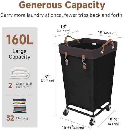 StorageWorks 160L Laundry Basket with Wheels, Rolling Hampers for Clothing - Image 3