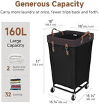 StorageWorks 160L Laundry Basket with Wheels, Rolling Hampers for Clothing - Image 3