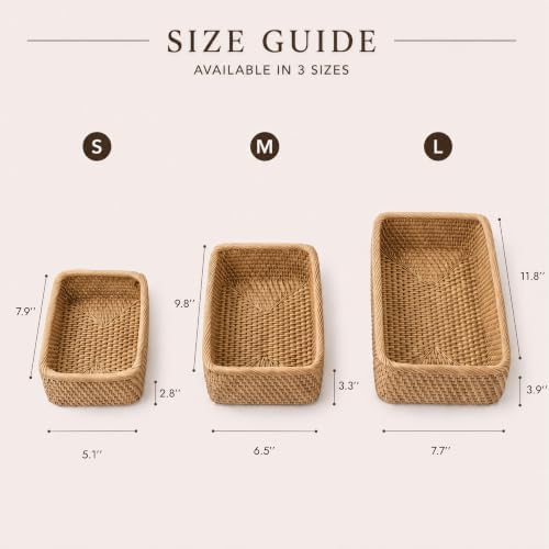 Yangqihome Natural Rattan Storage Baskets, Rectangular Woven Fruit Baskets, Decorative Wicker Basket Large Baskets for Organizing (L) - Image 6
