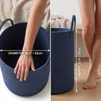 Large Cotton Rope Laundry Basket 80L, Navy Blue Woven Storage Basket with Handles, Decorative Clothes Hamper for Bedroom Living Room, Tall Blanket Basket for Towels Pillows, Modern Organization - Image 2