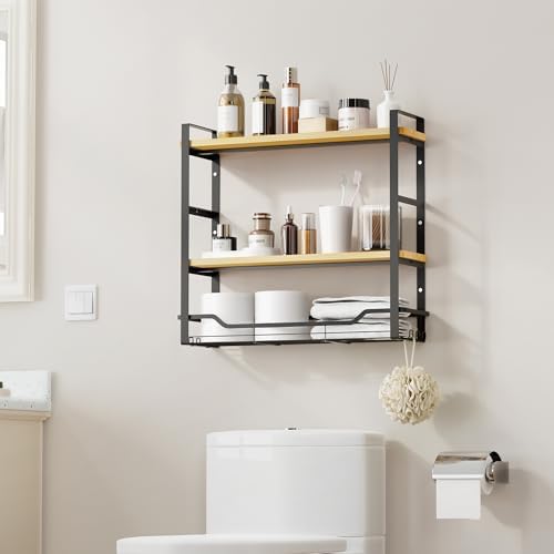 Bathroom Shelves Over Toilet Storage - 3 Tier Large Wall Mounted Shelves for Bathroom - Over Toilet Organizer - Adjustable Stand Shelf Rack for Kitchen Living Room - Black Oak - Image 7