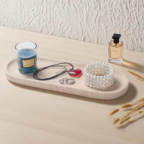 Oval Travertine Stone Tray for Jewelry, Candles, Perfume, Decorative Marble Bathroom Tray for Countertop Organizer 11.8inch x 4.3inch x 0.7inch - Image 7