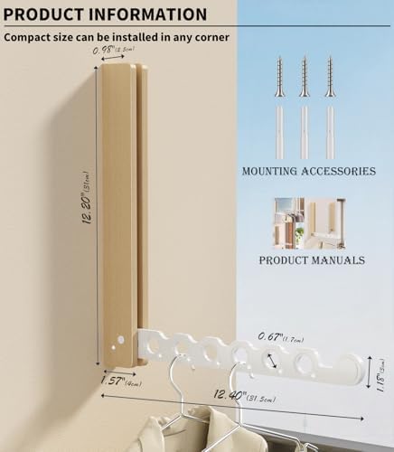 Natural Wood Folding Clothes Hanger Rack for Laundry Room, Wall Mounted Clothes Drying Rack, Laundry Drying Rack Foldable, Perfect for Small Spaces, Beech Wood White - Image 2