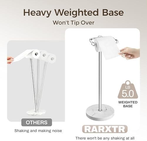 RARXTR Toilet Paper Holder Stand, Bathroom Free Standing Toilet Paper Stand with Modern Marble Base, Post Pivoting Toilet Paper Stand with Stainless Steel Tissue Rack, Rust-Proof & Heavy Base(Chrome) - Image 4