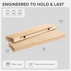 Homeforia 24 Inch Floating Shelves, High-End Solid Pine Wood, Set of 2 - Image 2
