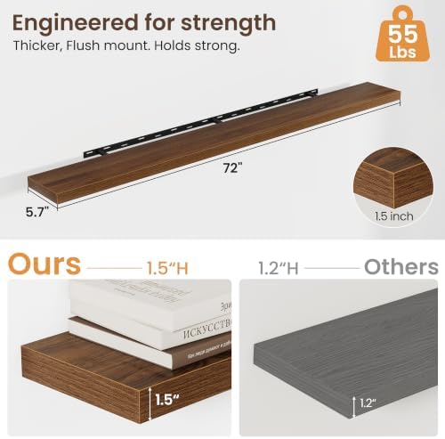72 Inch Floating Shelves for Wall 2 Pack, Wood Wall Bathroom Shelves - Image 2