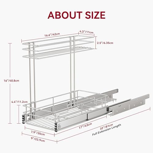 2 Pack Under Sink Organizer 9"W X17"D, Pull Out Cabinet Organizer 2 Tier, - Image 2