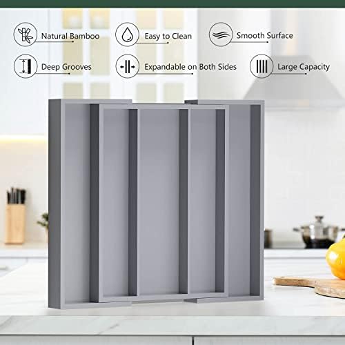 Large Kitchen Utensil Drawer Organizer - Expandable 5 Slots Cooking Utensil Organizer Multipurpose Silverware Organizer for Storage Repair Tools, Painting Tools W13.7"-19.9" x L17.6" X H2.5" (Grey) - Image 3