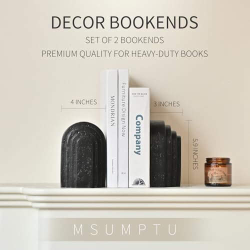 Decorative Bookends for Shelves, Set of 2 Book Ends for Heavy Books, Layered Arch Design Black Bookend - Image 3