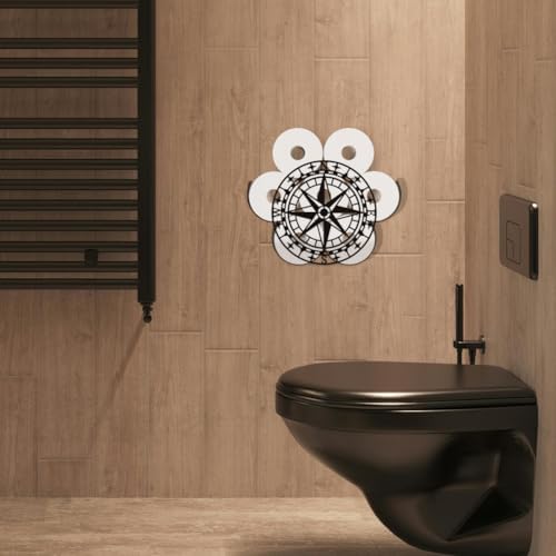 WADORN Nautical Compass Metal Toilet Paper Holder, Black Ocean Compass Decorative Metal Toilet Paper Storage for Extra 8 Rolls Funny Freestanding Nautical Wall Mounted Organizer for Restroom Bathroom - Image 6