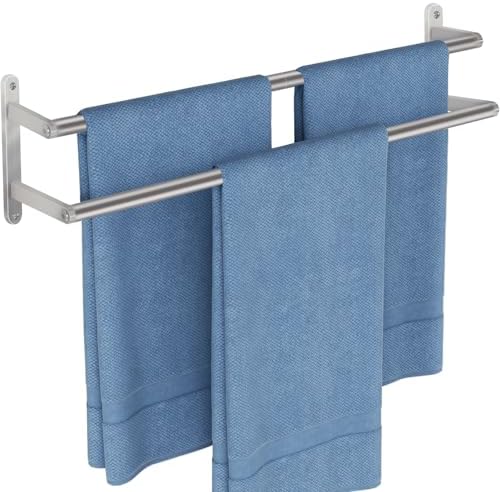 Double Towel Bar, 24Inch Towel Rack for Bathroom, Stainless Steel Double Bath Towel Bar, Wall Mounted Towel Holder, Double Towel Rod Towel Rail Hanger for Wall, Kitchen (Brush Nickel) by JIAPAIDUO