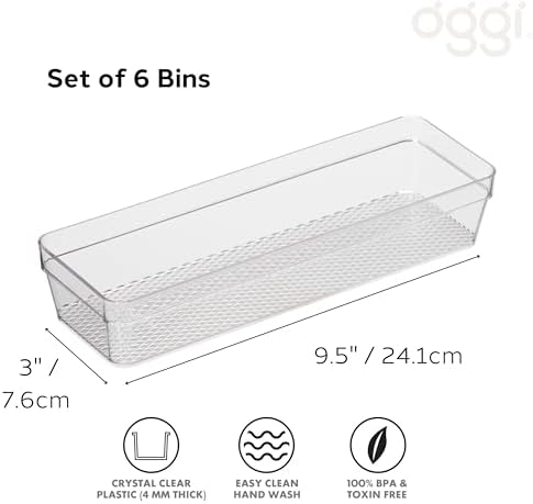 Oggi Clear Drawer Organizer - 3" X 9.5" (Set of 6) - Ideal for Organizing Kitchen Drawers, Office, Desk, Silverware, Kitchen Utensils, Cosmetics and Bathrooms - Image 2