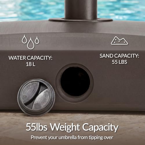 Best Choice Products 55lb Fillable Umbrella Base Stand, Plastic Patio Umbrella Stand with Pole Holder, Adjustment Knob for Outdoor, Lawn, Deck, Asscher Design - Brown - Image 3