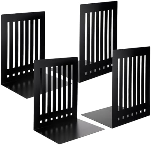 4 Pcs 8 Inch Heavy Duty Bookends Non-Skid Base, Black by Unknown