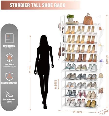 LUKYTOWER Tall Shoe Rack - 10 Tier Shoe Organizer 30-35 Pairs Boot Storage - Image 3