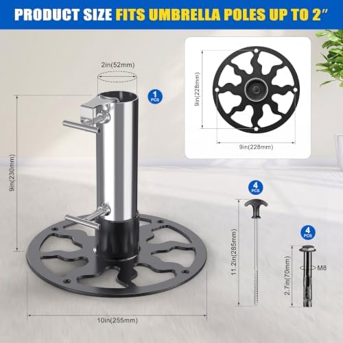 Dolibest Heavy Duty Outdoor Umbrella Base(up to 2'' Pole), Patio Umbrella Stand Anchor with Ground Spike/Expansion Anchors, Steel Umbrella Base for Patio Yard Grass/Concrete Use - Image 6